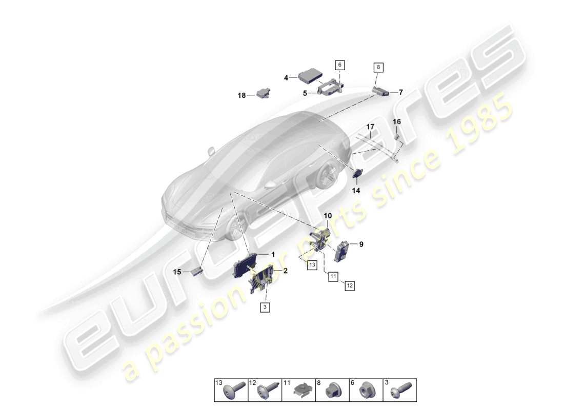 porsche 2026 (panamera 976) camera parking aid parking brake rear lid rear spoiler air conditioning part diagram