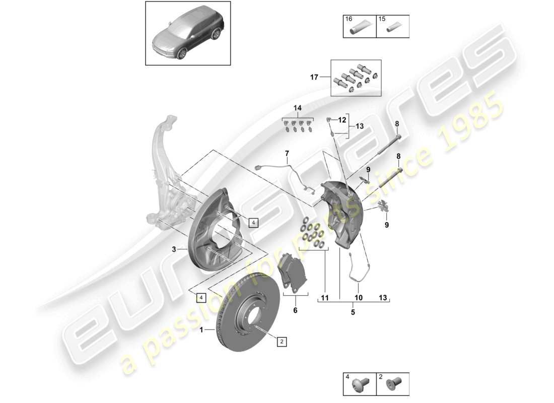 porsche 2023 (cayenne e3 9ya/9yb) disc brake 20 front axle part diagram