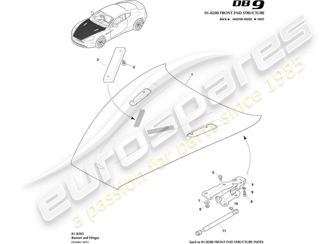 aston martin db9 (2016) bonnet and hinges part diagram