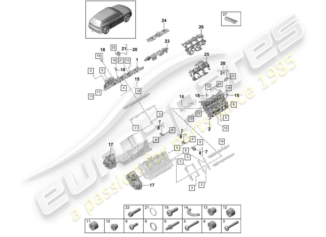 porsche 2024 (cayenne e3 9ya/9yb) cylinder head cover sound absorber accessories part diagram