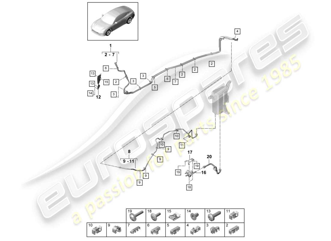 porsche 2021 (panamera 971-1) fuel line underbody parts diagram
