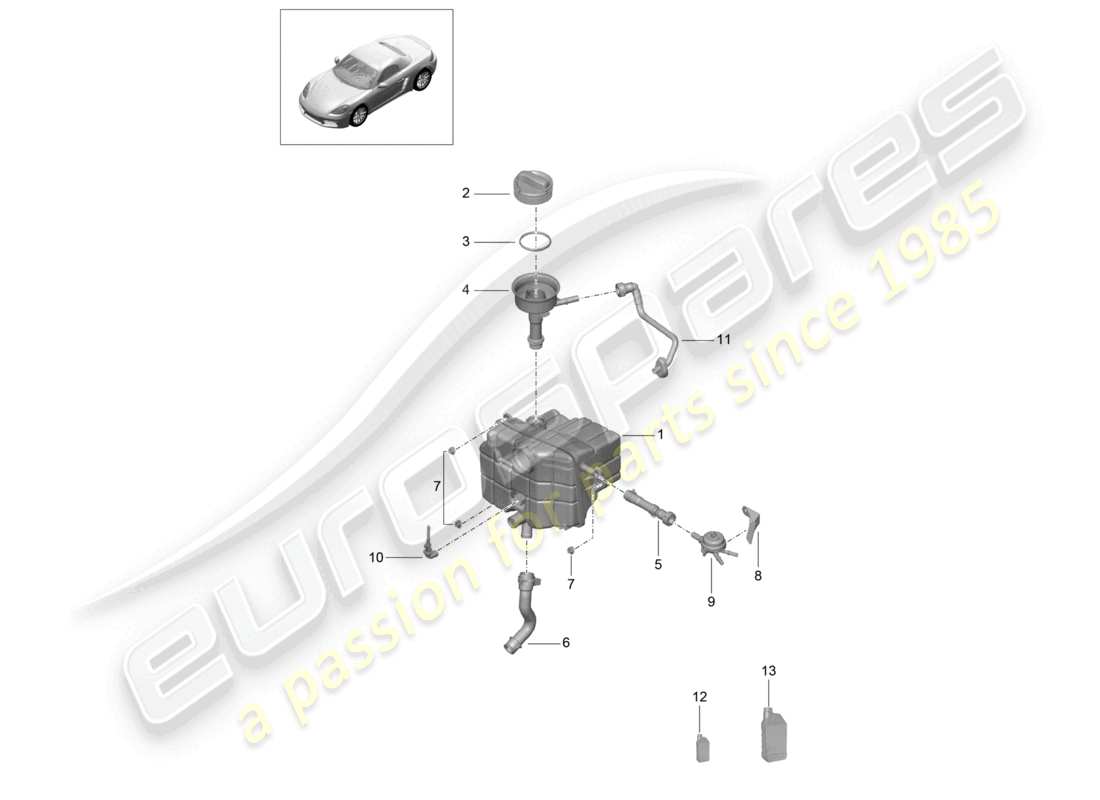 porsche 2022 (718 boxster) coolant cooling system coolant expansion tank part diagram