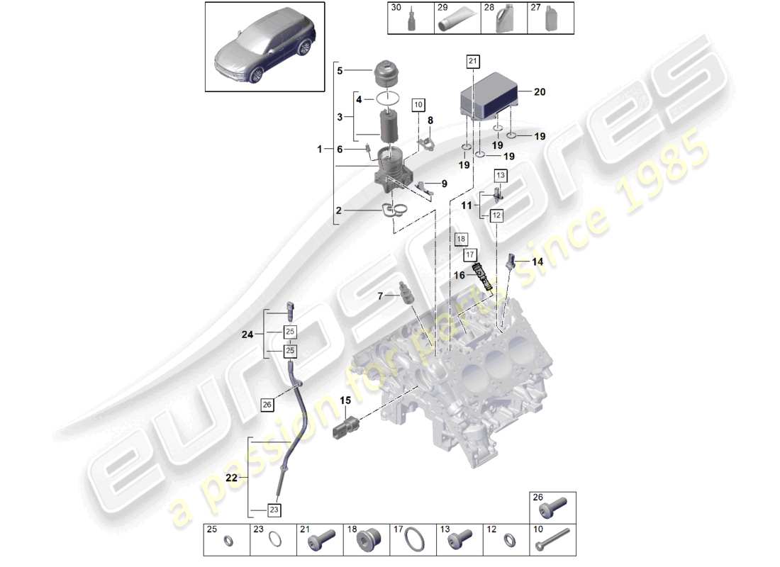 porsche 2024 (cayenne e3 9ya/9yb) oil filter console oil cooler part diagram