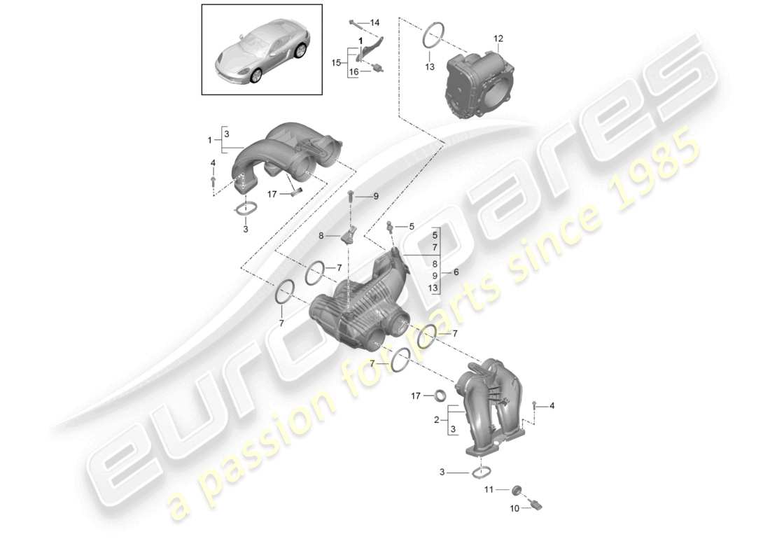 porsche 2021 (718 cayman) intake air distributor throttle valve adapter part diagram