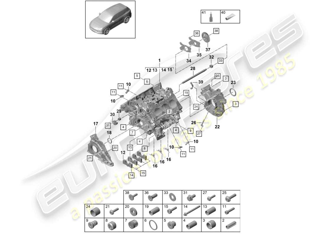 porsche 2024 (cayenne e3 9ya/9yb) crankcase housing part diagram