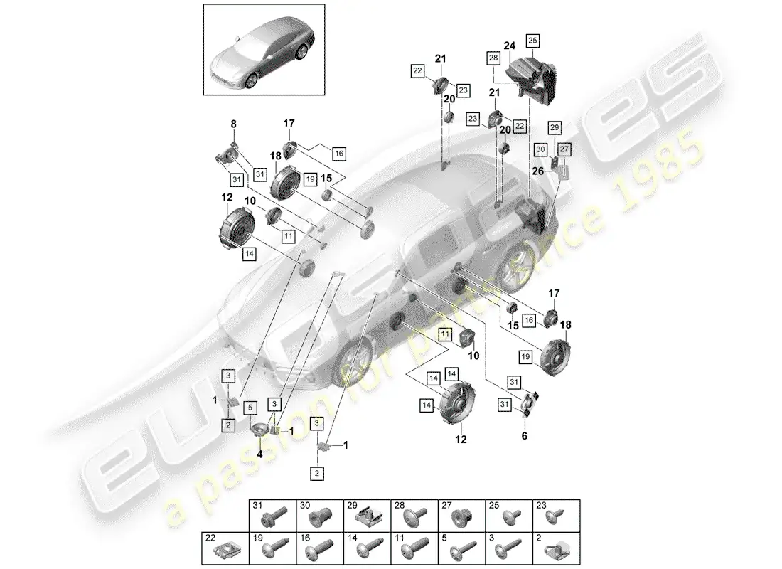 porsche 2019 (panamera 971-1) loudspeaker parts diagram