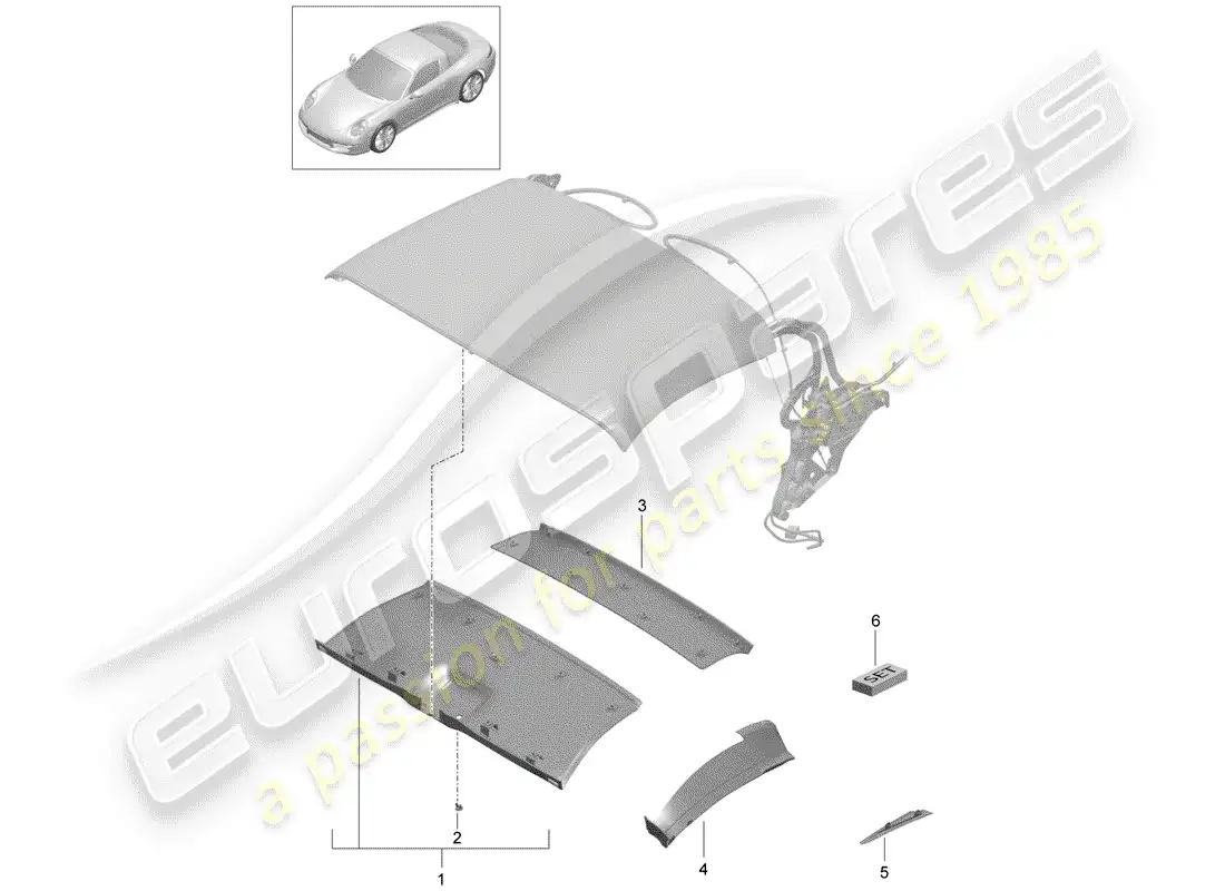 porsche 2016 (991-1) convertible top parts diagram