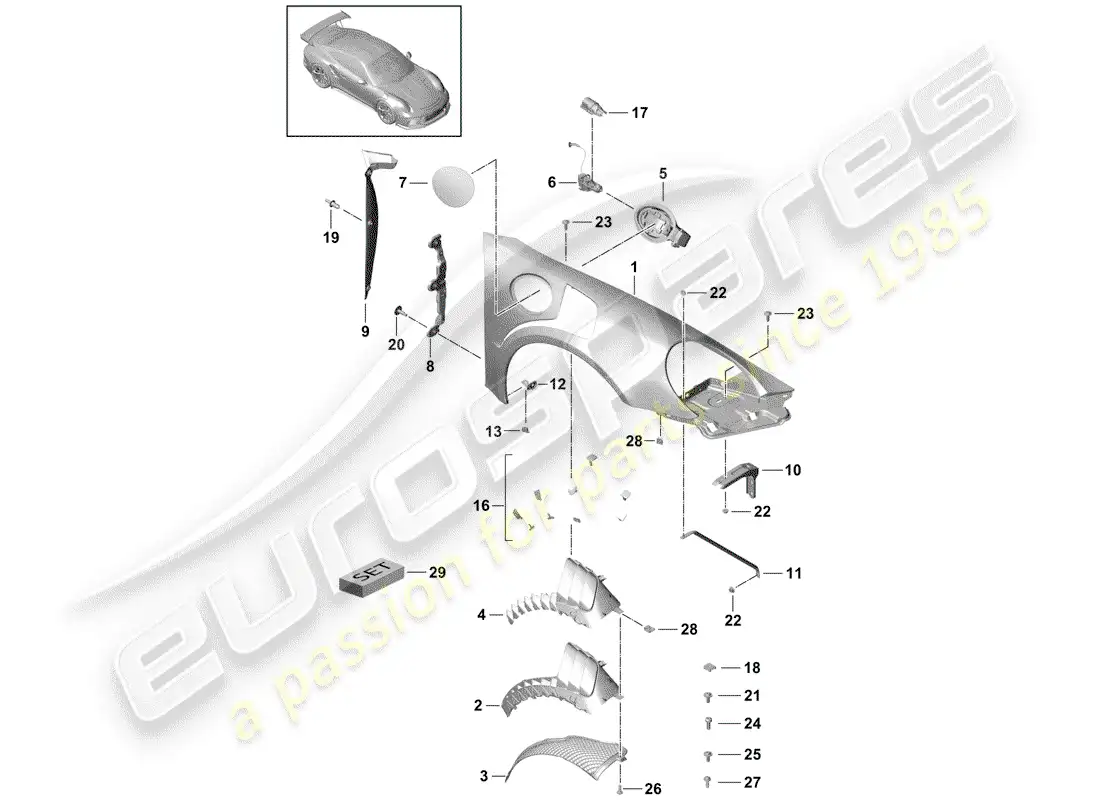 porsche 2014 (991-1 r/gt3/rs) fasteners parts diagram