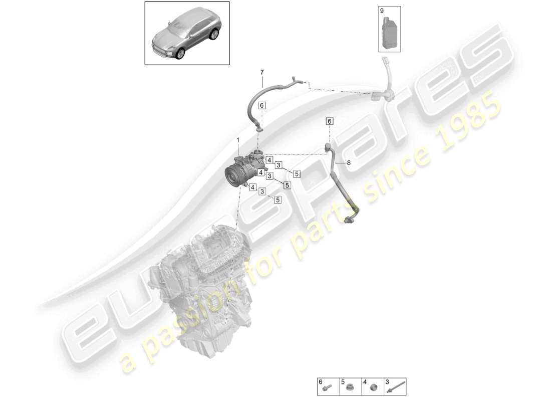 porsche 2021 (macan) a/c compressor r1234yf coolant parts diagram