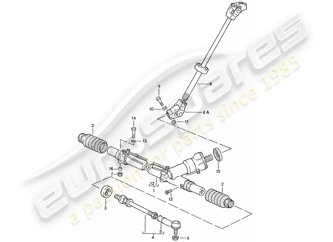 porsche 1990 (928) steering gear - steering track rod parts diagram