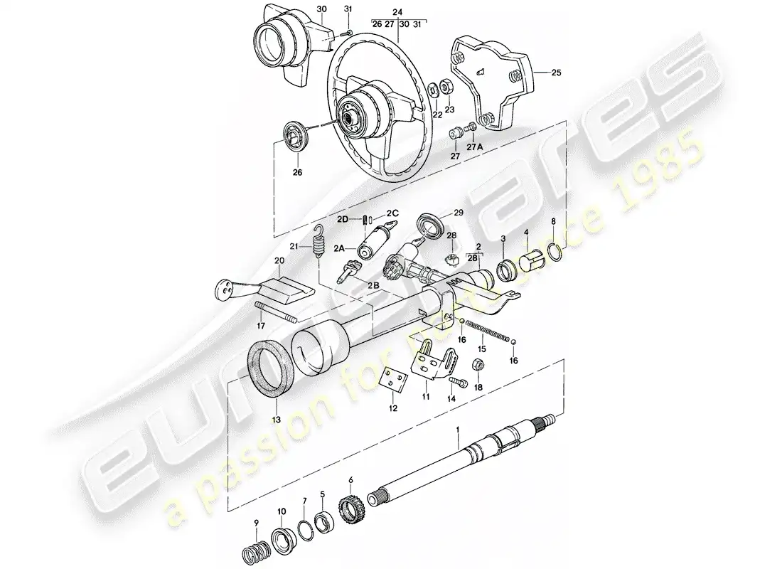 porsche 1980 (928) steering - steering wheel parts diagram