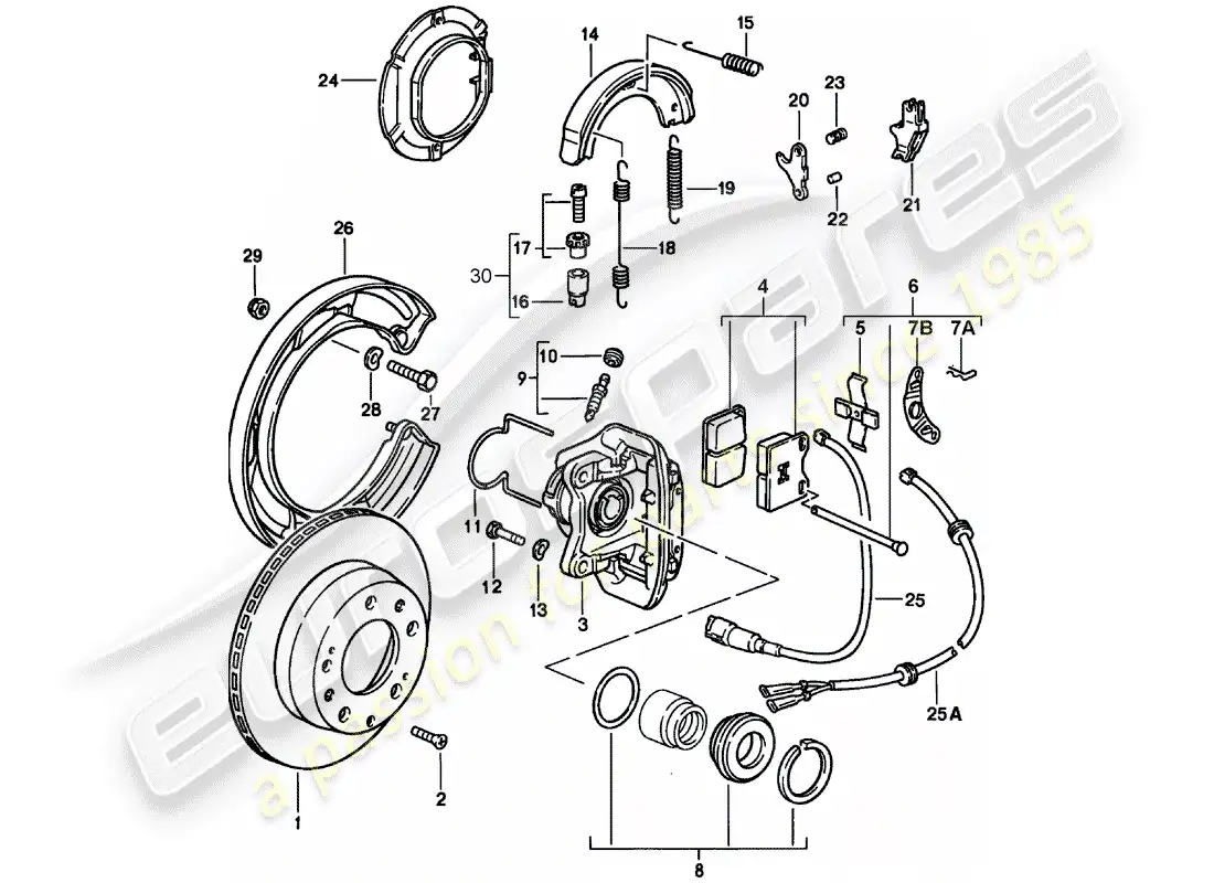 porsche 1980 (928) disc brakes - rear axle parts diagram