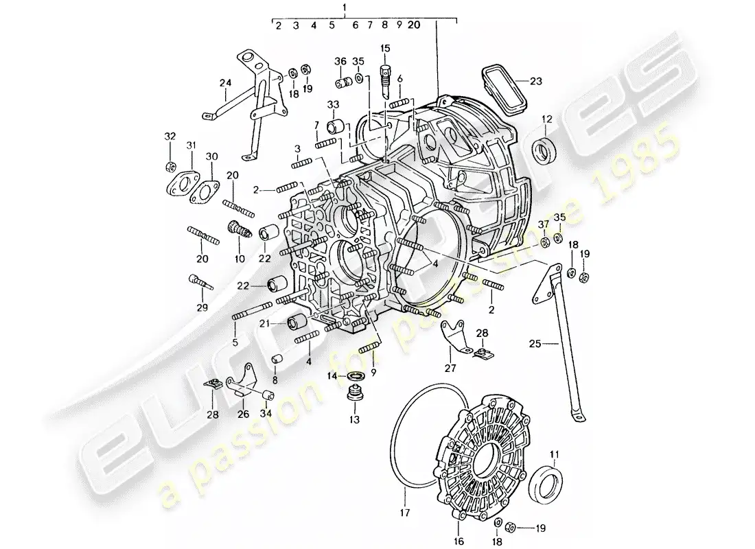 porsche 1993 (964) replacement transmission - ready for installation - transmission case parts diagram