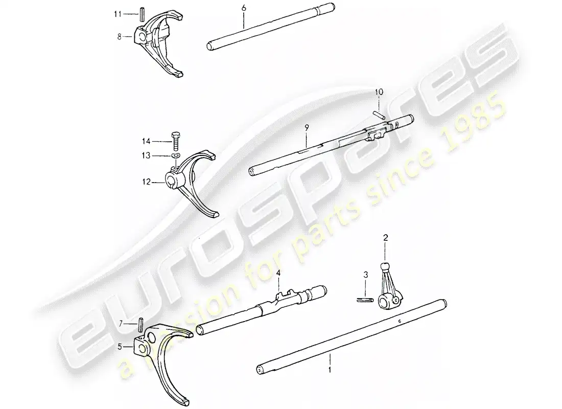 porsche 1991 (964) shift rods - shift forks parts diagram
