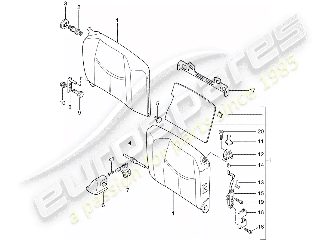 porsche 2005 (997-1) emergency seat backrest parts diagram