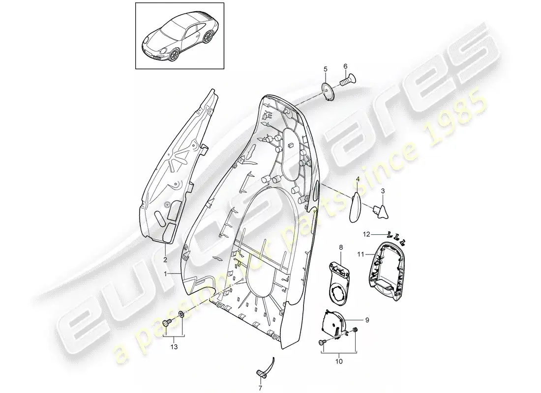porsche 2009 (997-2) backrest shell parts diagram