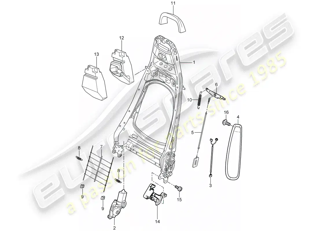 porsche 2007 (997-1 turbo / gt2) backrest frame parts diagram