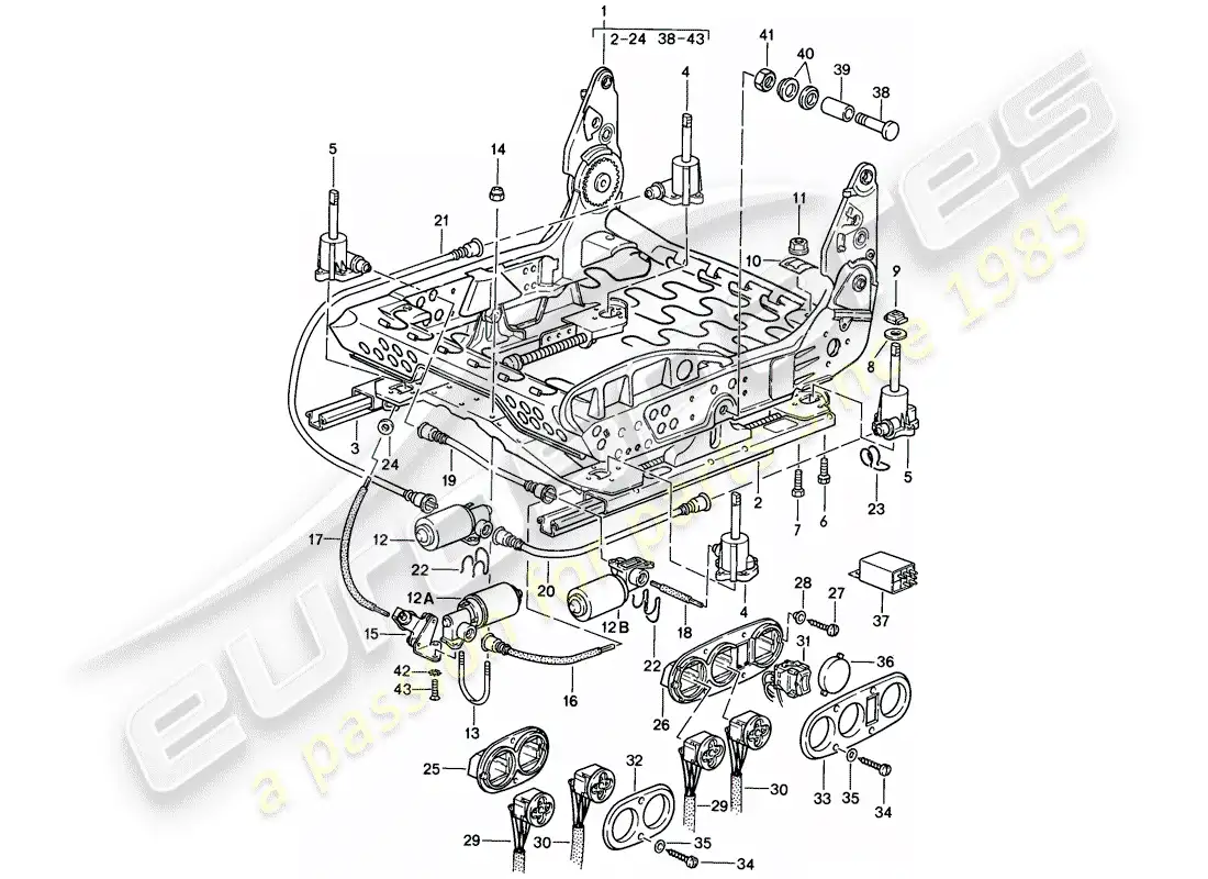 porsche 1984 (928) front seat - frame for seat - single parts - d - mj 1985>> parts diagram