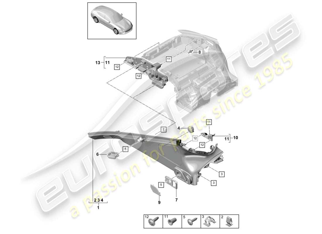porsche 2021 (panamera 971-1) trims side d-pillar luggage compartment part diagram