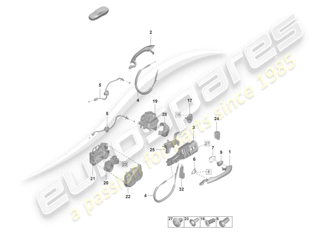porsche 2023 (panamera 971-2) door handle, exterior rear door lock part diagram