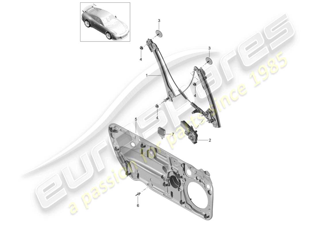 porsche 2021 (991-2 r/gt3/rs) window regulator part diagram