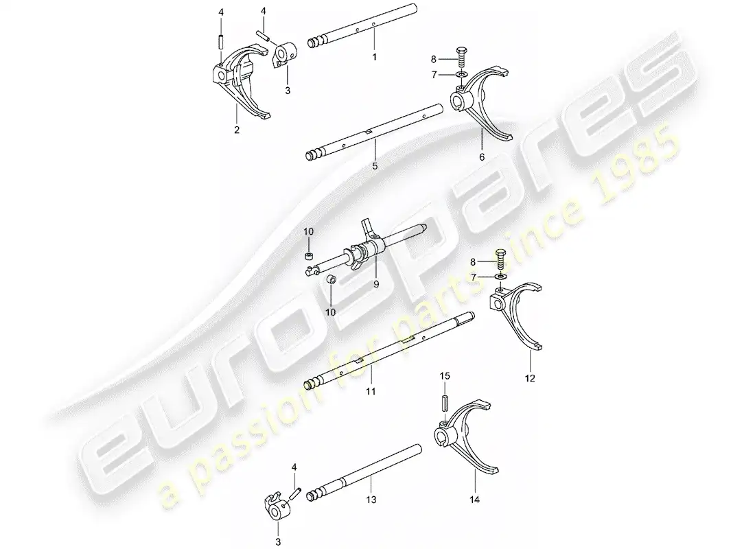 porsche 2005 (996 turbo / gt2) selector shaft parts diagram