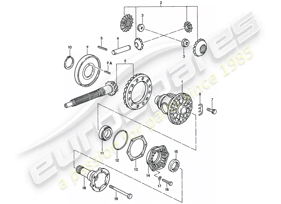 porsche 1979 (928) differential - manual gearbox parts diagram