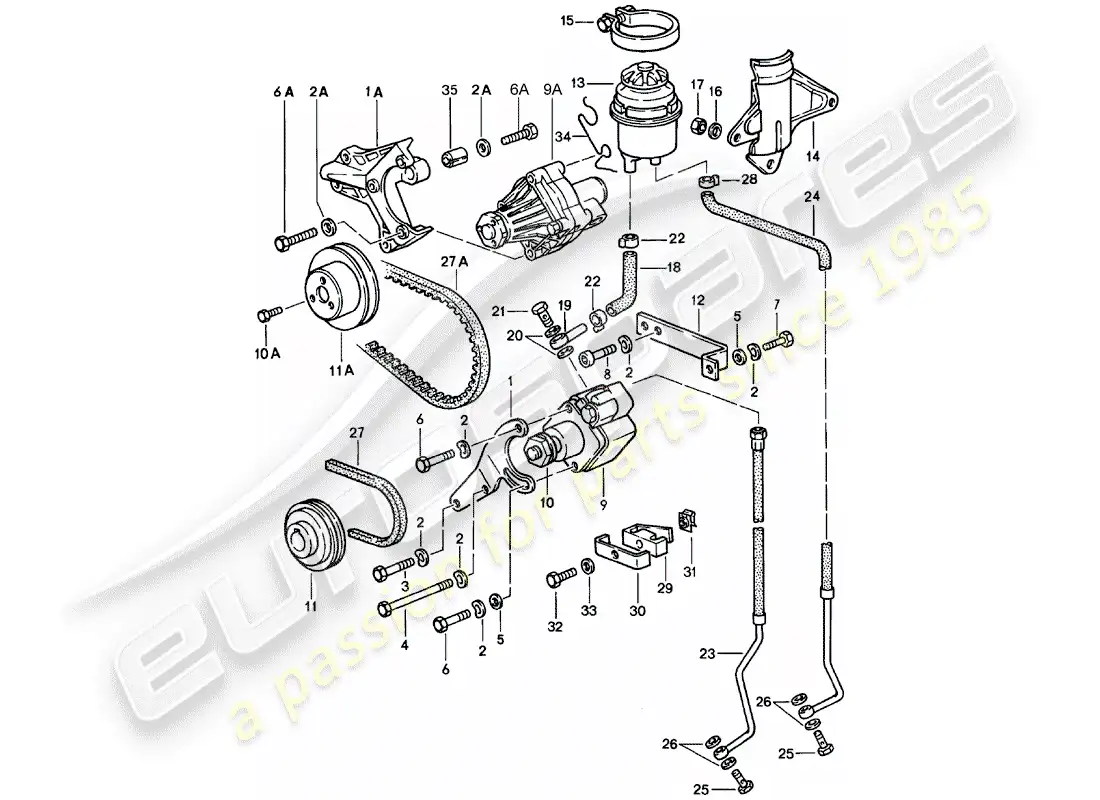 porsche 1985 (928) steering - lines parts diagram
