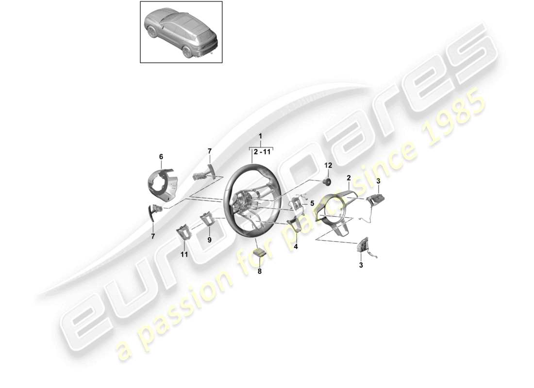 porsche 2022 (cayenne e3 9ya/9yb) steering wheel part diagram