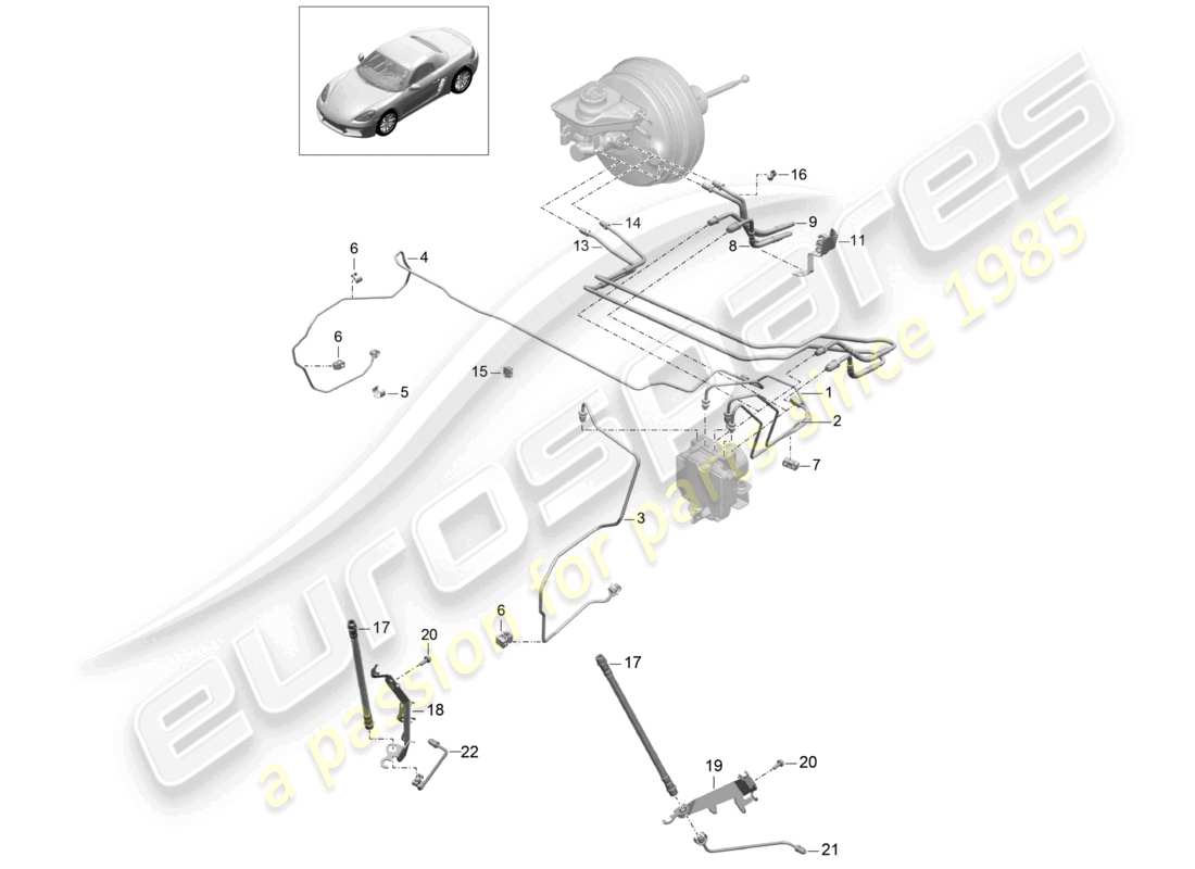 porsche 2021 (718 boxster) brake line front front end part diagram
