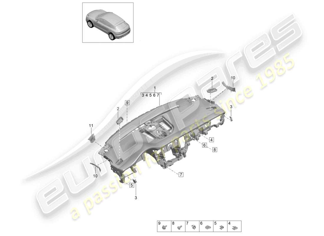 porsche 2025 (macan) instrument panel trim upper part part diagram