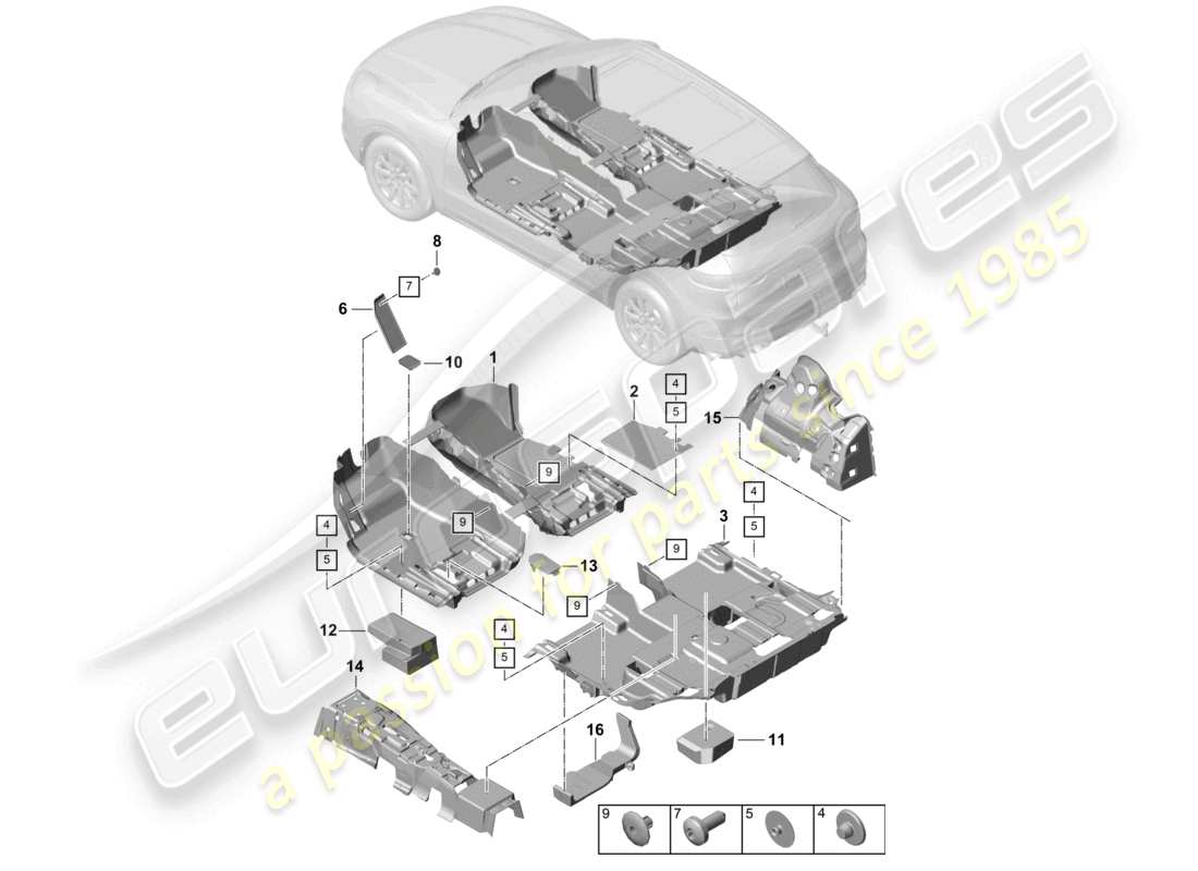 porsche 2021 (cayenne e3 9ya/9yb) flooring part diagram