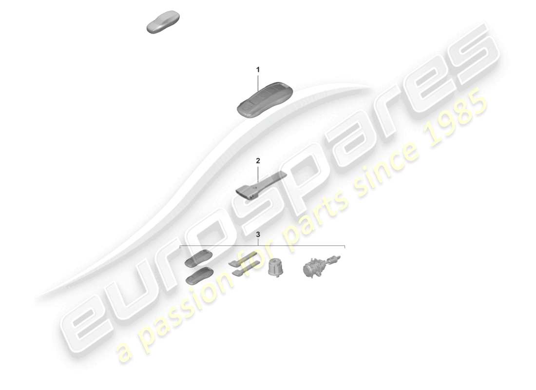 porsche 2021 (992-1 gt3/rs/st) handheld transmitter emergency key with specific lock 1 set of lock cylinders with handheld trans. & emerg. key w/o stipulated lock number part diagram