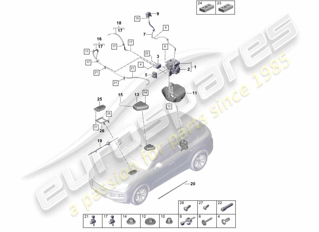 porsche 2025 (cayenne e3 pa) air suspension air supply unit pressure accumulator control unit for electronic regulated damping part diagram