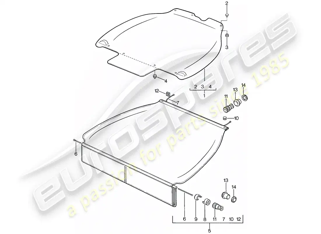 porsche 1981 (928) luggage compartment cover parts diagram