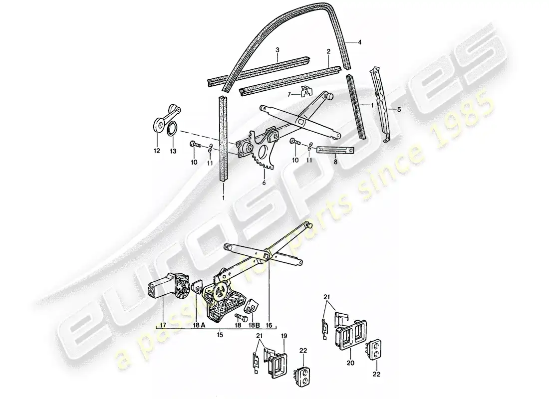 porsche 1988 (924s) window regulator - glass channel parts diagram