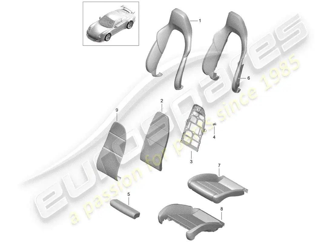 porsche 2017 (991-2 r/gt3/rs) foam part parts diagram