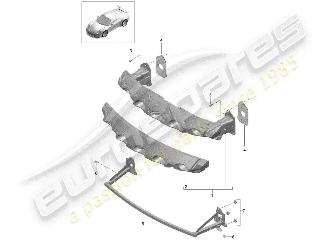 porsche 2018 (991-2 r/gt3/rs) bumper bracket parts diagram