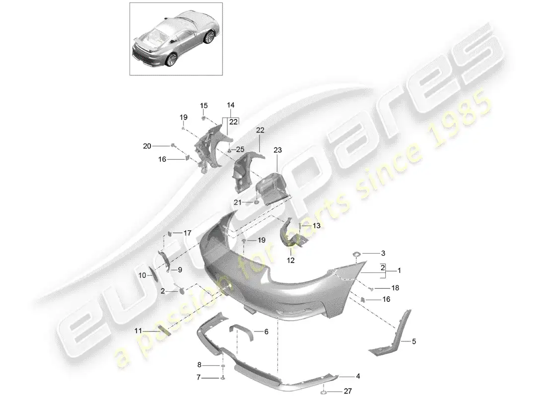 porsche 2018 (991-2 r/gt3/rs) bumper parts diagram