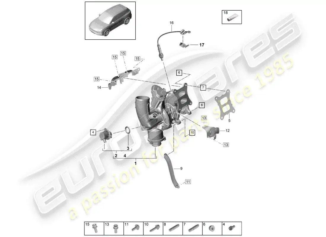 porsche 2020 (cayenne e3 9ya/9yb) exhaust gas turbocharger parts diagram