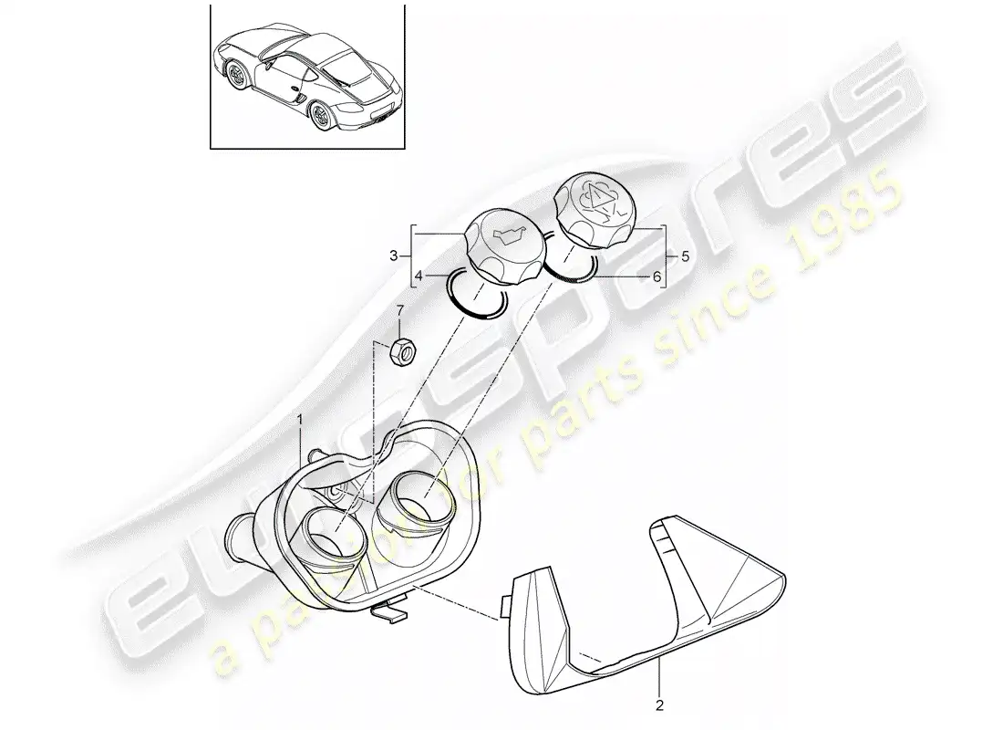 porsche 2012 (987 cayman) water cooling 4 parts diagram