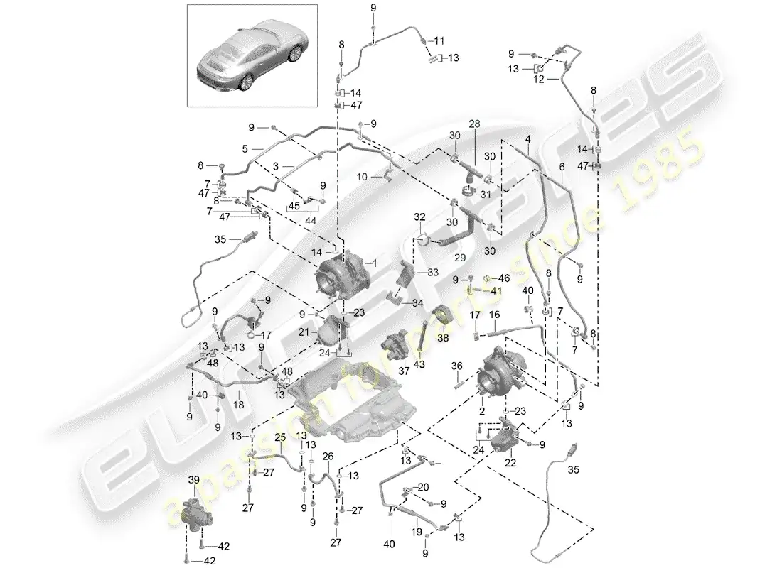 porsche 2019 (991-2 turbo) exhaust gas turbocharger parts diagram