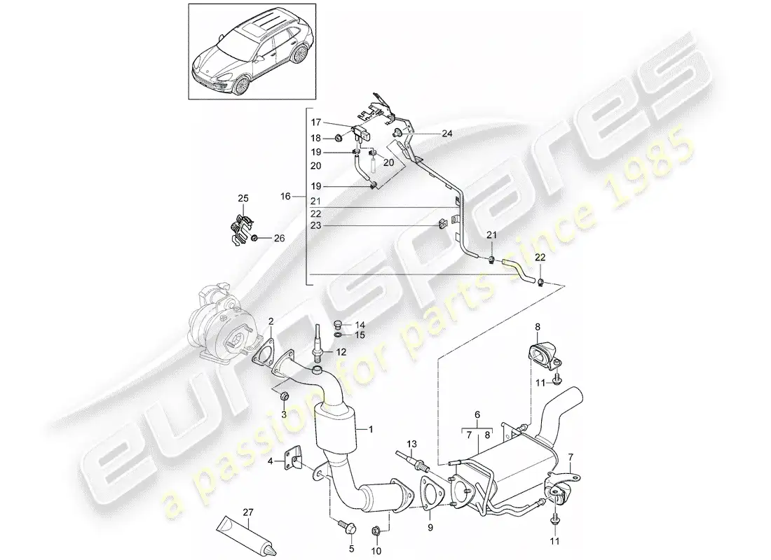 porsche 2016 (cayenne e2 92a) exhaust system parts diagram