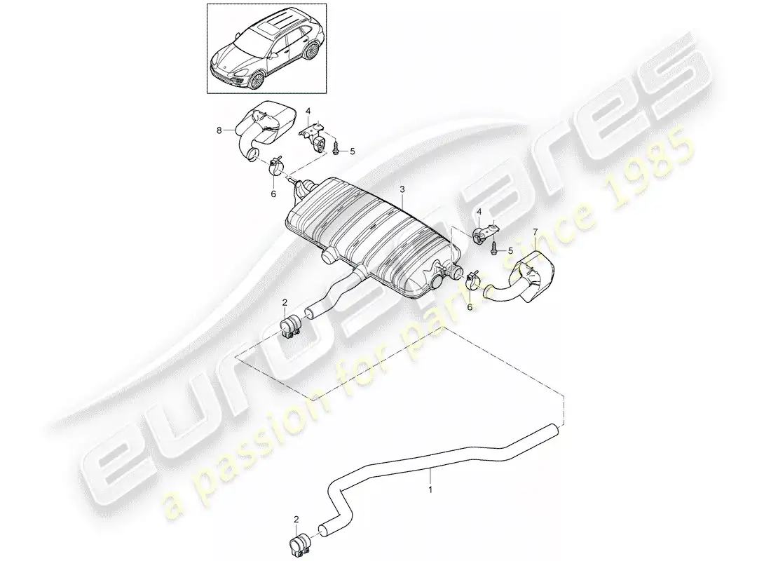 porsche 2012 (cayenne e2 92a) exhaust system parts diagram