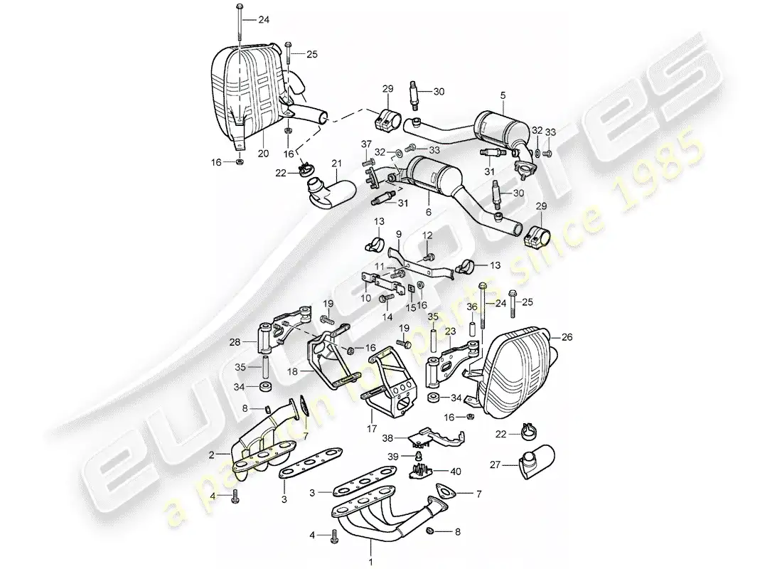 porsche 1999 (996) exhaust system - d - mj 2002>> parts diagram