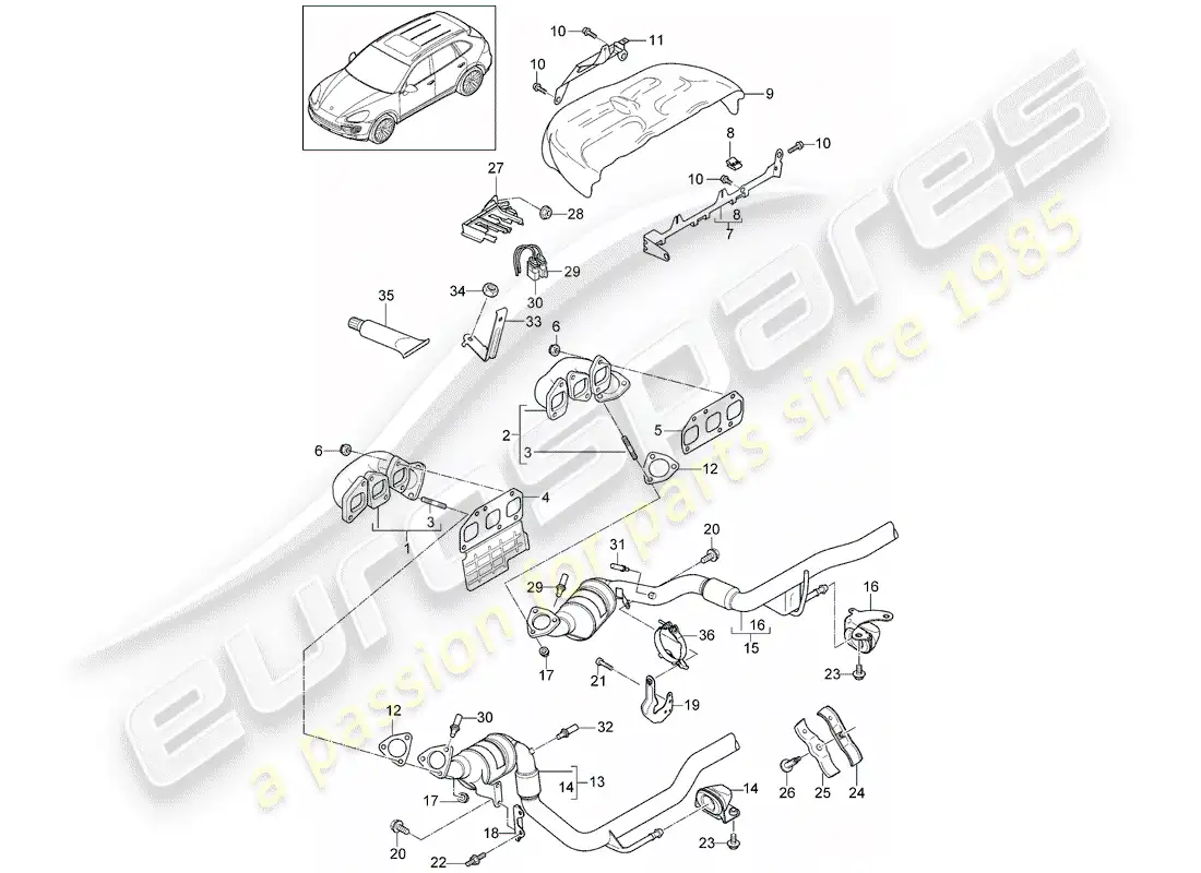 porsche 2015 (cayenne e2 92a) exhaust system parts diagram