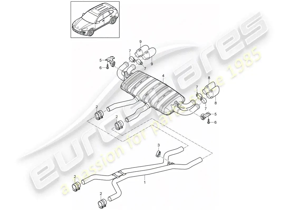 porsche 2012 (cayenne e2 92a) exhaust system parts diagram