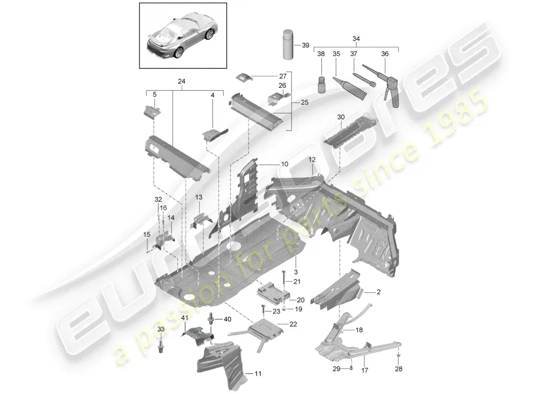 porsche 2016 (991-1 r/gt3/rs) floor pan parts diagram