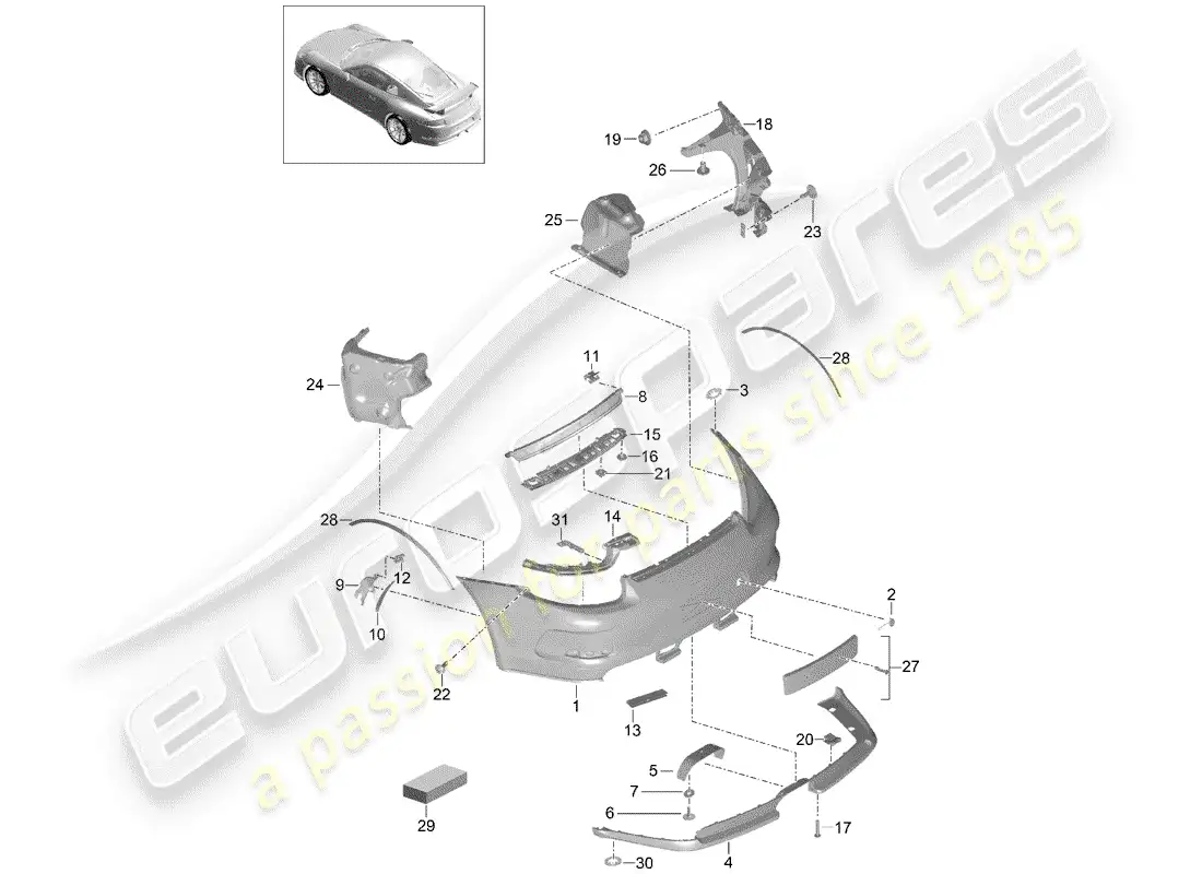 porsche 2016 (991-1 r/gt3/rs) bumper parts diagram