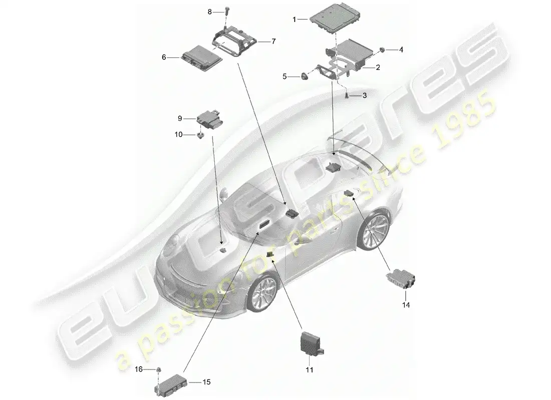 porsche 2015 (991-1 r/gt3/rs) control units parts diagram